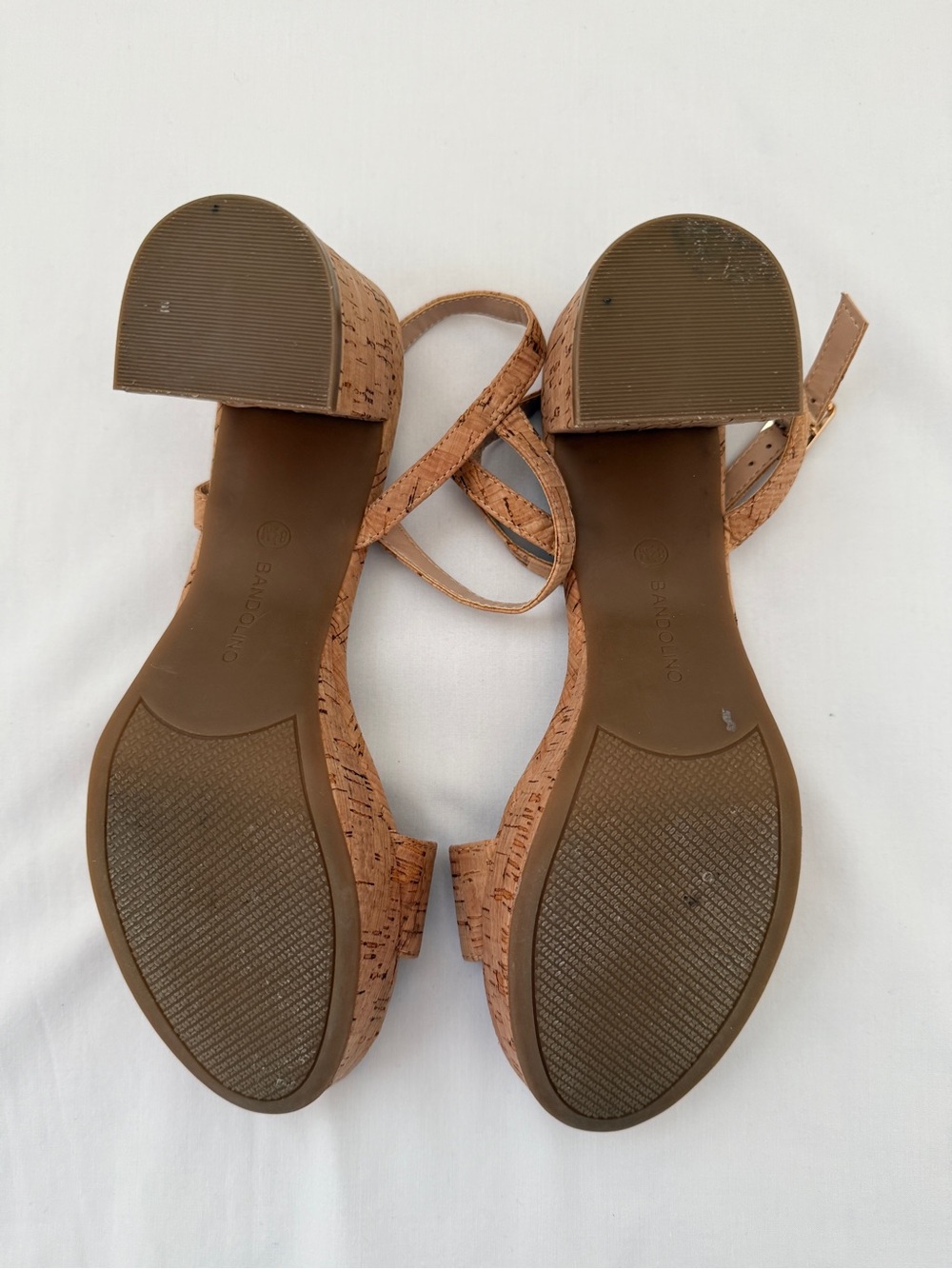 Bandolino Cork Upper Strappy Ankle Strap Open Toe Block Heel Sandals 8.5M - Picture 10 of 10